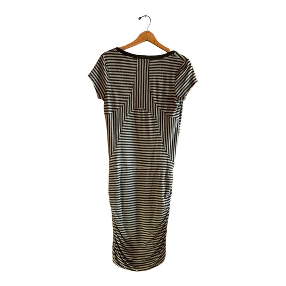 Athleta Womens Heather Gray Black Striped Short Sleeve Tee Shirt Dress Sz XS - Picture 3 of 6